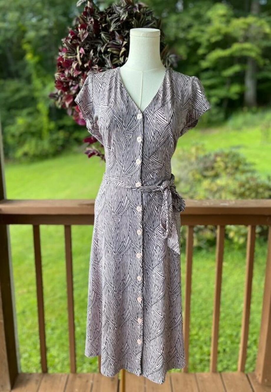 Boden Abstract Print Button Front Jersey Dress Size US 8R